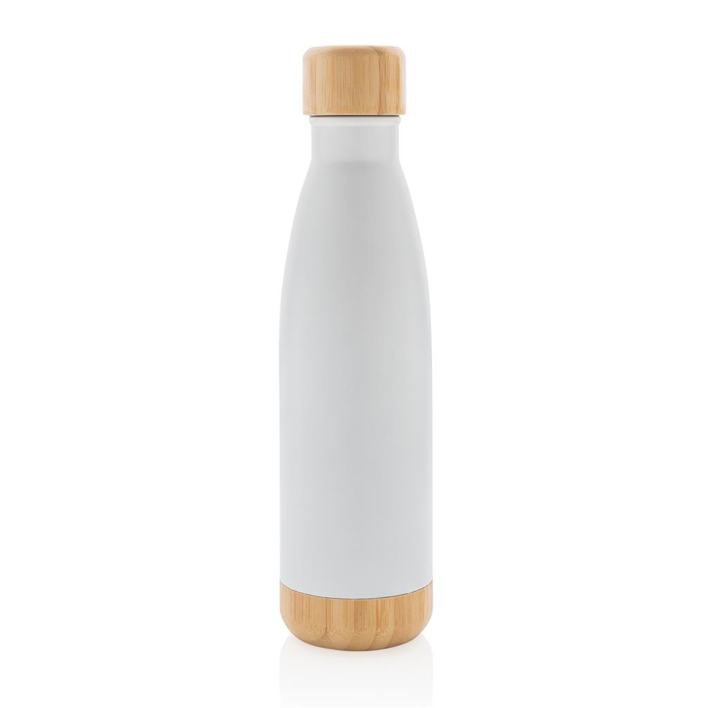 ODESSA - Giftology Double Wall Stainless Bottle with Bamboo Lid and Base - White